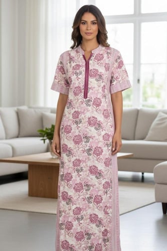 جلابية ورود طويلة بحزام خصر