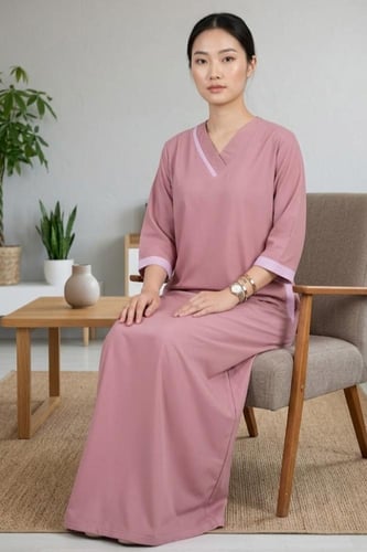 زي عاملات بياقة سبعة وأطراف كاروهات