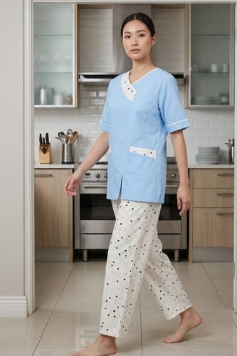 لبس عاملات قطعتين بنقشة منقطة