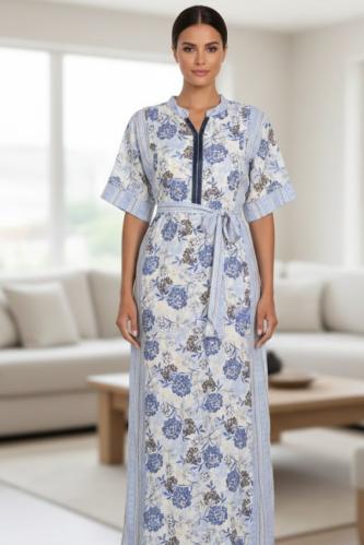 جلابية ورود طويلة بحزام خصر