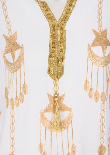 جلابية روز مشجرة بتطريز عسيري