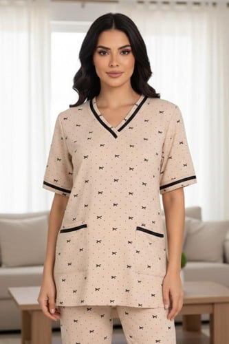 طقم يونيفورم نسائي عاملات منزلي قطني منقّط بجيوب أ...