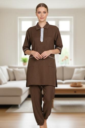 زي عاملات منزليات قطعتين بتطريز دانتيل وسحاب