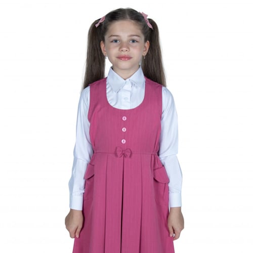 مريول مدرسي أبتدائي بلون وردي مخطط بأزرار وفيونكا...