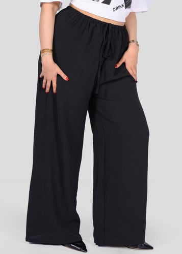 بنطلون بلازو نسائي بخصر مطاطي ورباط تعديل