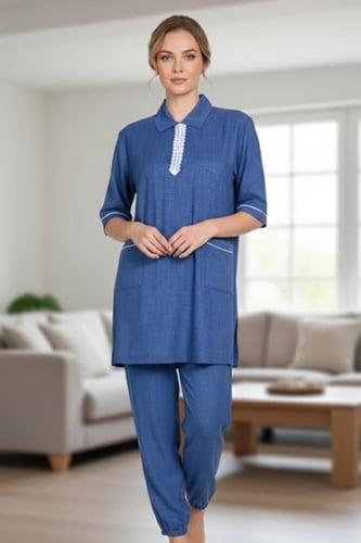 زي عاملات منزليات قطعتين بتطريز دانتيل وسحاب