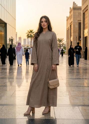 عباية كتان نسائية لف بياقة V