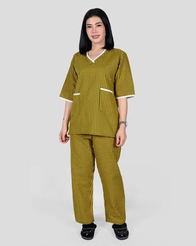 زي عاملة منزلية برقبة وسيعة كاروهات