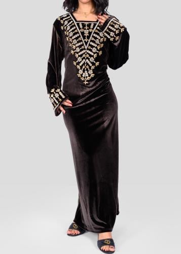 جلابية مخمل نسائية بتطريز امامي