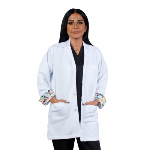 لاب كوت طبي للجنسين , بالطو طبي بأكمام مشجرة