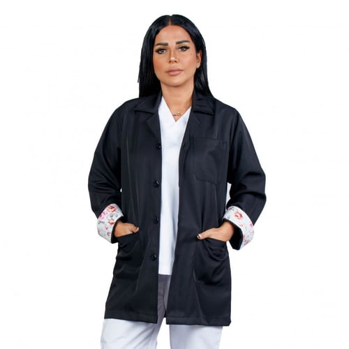 لاب كوت طبي للجنسين , بالطو طبي بأكمام مشجرة