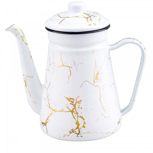 ابريق شاي طويل ابيض مزخرف ذهبي