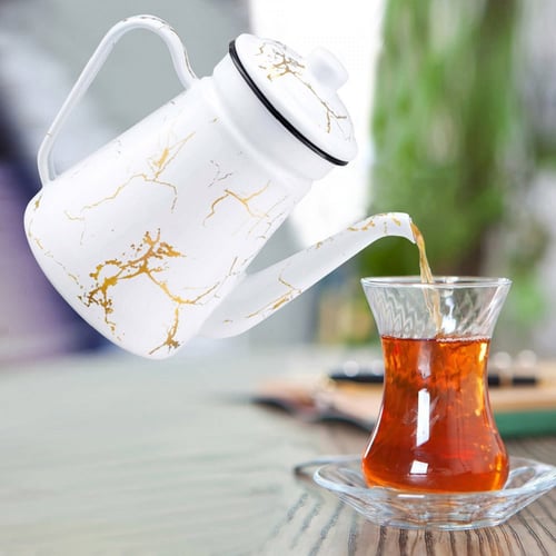 ابريق شاي طويل ابيض مزخرف ذهبي