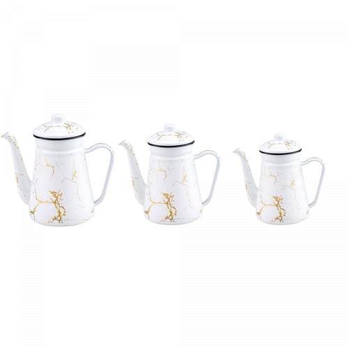 ابريق شاي طويل ابيض مزخرف ذهبي