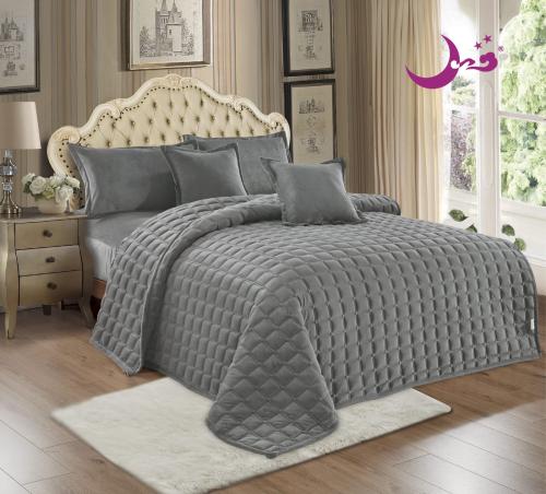 مفرش شتوي مضغوط مخمل مفرد ونص 4 قطع لون رمادي