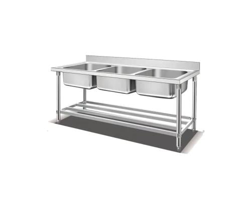 Three-basin stainless steel sink