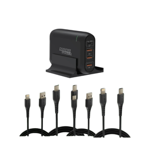 عرض منصة شحن مور باور 4 منافذ 66 واط + 4 كيابل ليو...