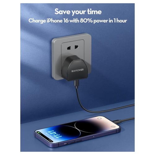 شاحن جداري راف باور بمنفذ تايب سي بقوة 30 واط - أس...