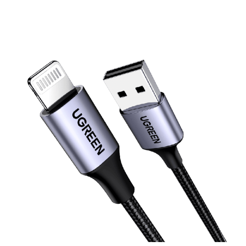 كيبل يوجرين يو اس بي ايفون بطول مترين قماش - أسود