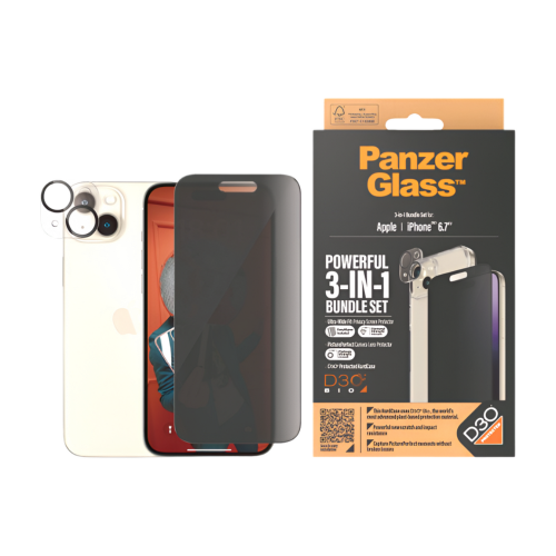 بكج حماية بانزر جلاس 3 في 1 ايفون 15 بلس - خصوصية