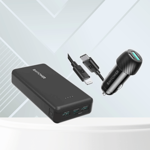 عرض راف باور بطارية متنقلة 20 الف + فيش سيارة منفذ...