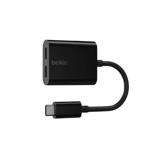 محول بيلكن تايب سي بنفذين تايب سي للصوت والشحن بقو...