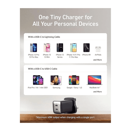 شاحن جداري انكر نانو برو 521 بمنفذين تايب سي بقوة...