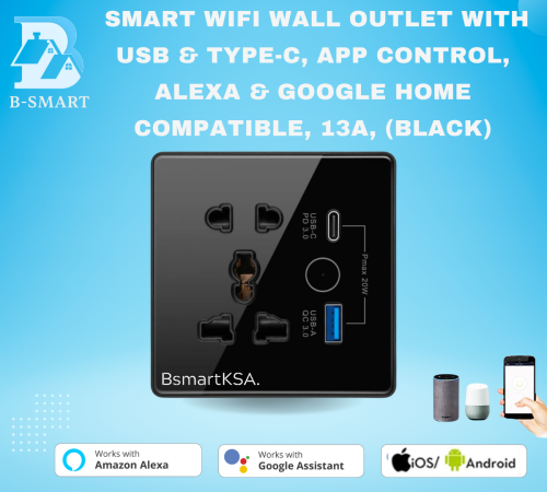 مقبس حائط ذكي WiFi مع منافذ USB وType-C، تحكم بالل...