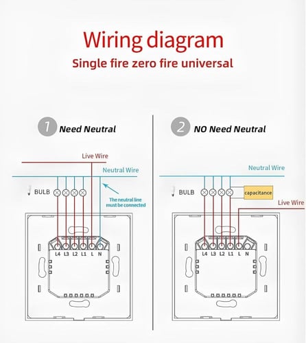مفتاح إضاءة حائط ذكي بخاصية واي فاي (4 مفاتيح، لون...