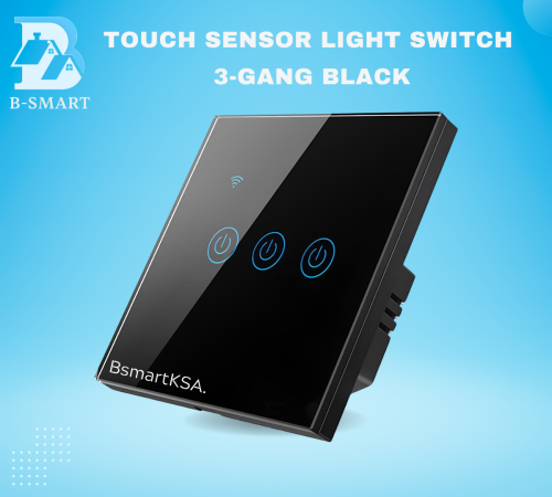 مفتاح إضاءة باللمس (مفتاح ثلاثي – أسود، بدون واي ف...