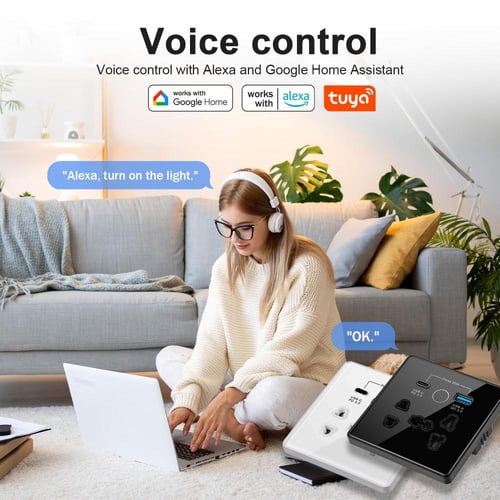 مقبس حائط ذكي WiFi مع منافذ USB وType-C، تحكم بالل...