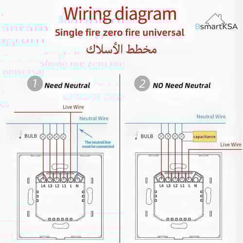 مفتاح إضاءة حائط ذكي بخاصية واي فاي (4 مفاتيح، لون...