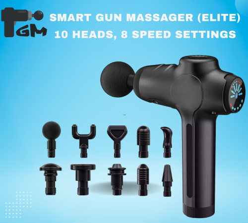 مسدس تدليك ذكي (Elite) – 10 رؤوس و8 سرعات قابلة لل...