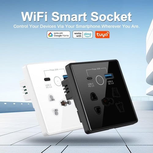 مقبس حائط ذكي WiFi مع منافذ USB وType-C، تحكم بالل...