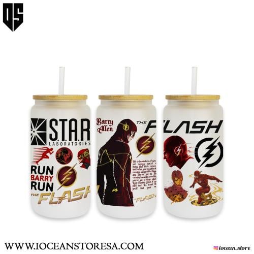 كوب زجاجي بغطاء خشبي و مزاز زجاجي The Flash - ذا ف...