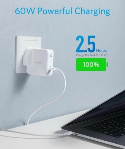 فيش جداري أنكر 1 PD تايب سي 60 واط ابيض