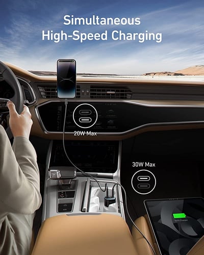 شاحن سيارة سريع بمنفذين يو اس بي سي 50 واط من آنكر