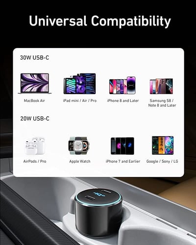 شاحن سيارة سريع بمنفذين يو اس بي سي 50 واط من آنكر