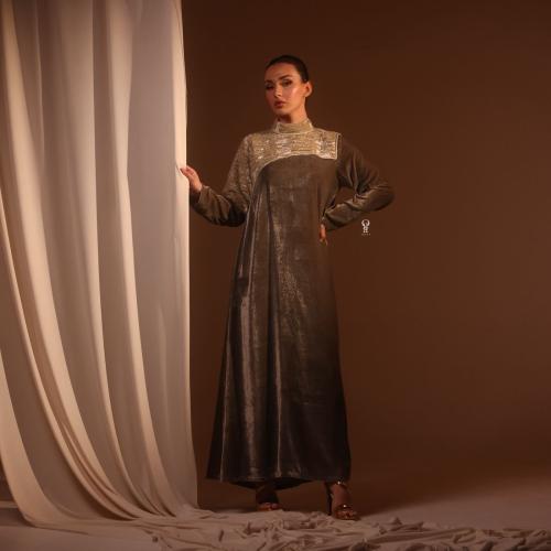 جلابيه مموجه زيتي رمادي