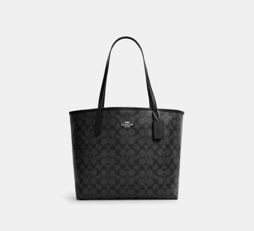 حقيبة توت كبيرة باللون الرمادي والاسود من كوتش