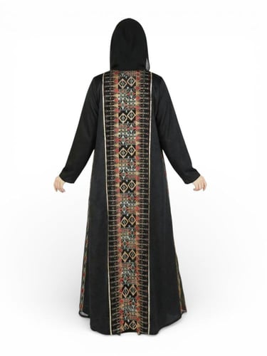 عباية باللون الأسود من القماش الكوري مطرزة بالقط ا...