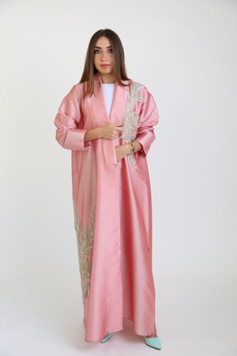 عباية شانتون بتطريز يدوي - وردي