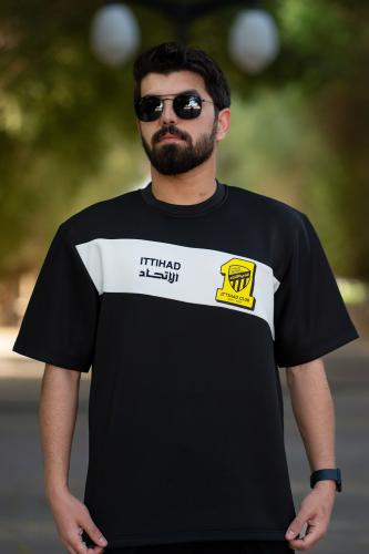 تيشرت الإتحاد أسود بشريط أبيض مائل
