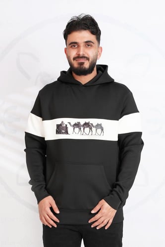 بلوفر التأسيس رجالي بشريط ابيض ورسم الجمال مع المل...