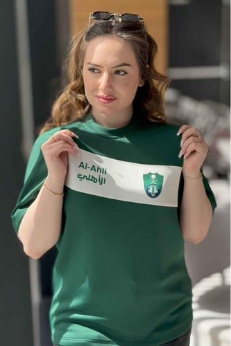 تيشرت الأهلي أخضر بشريط أبيض مائل