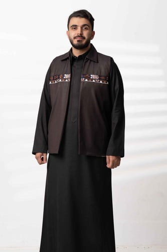 سديري ياقة شتوي بقماش خلية بني