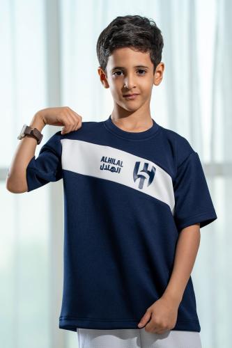 تيشرت الهلال كحلي بشريط أبيض مائل