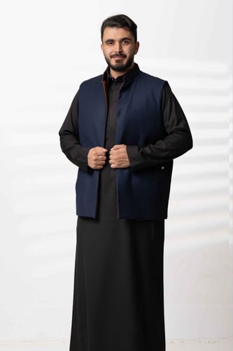 سديري دبل فيس جوخ مع قماش خلية كحلي xبني