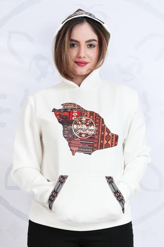 بلوفر نسائي بتدخيلات السدو وطباعه الخريطة