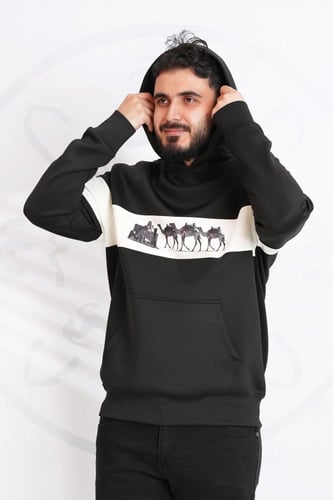 بلوفر التأسيس رجالي بشريط ابيض ورسم الجمال مع المل...
